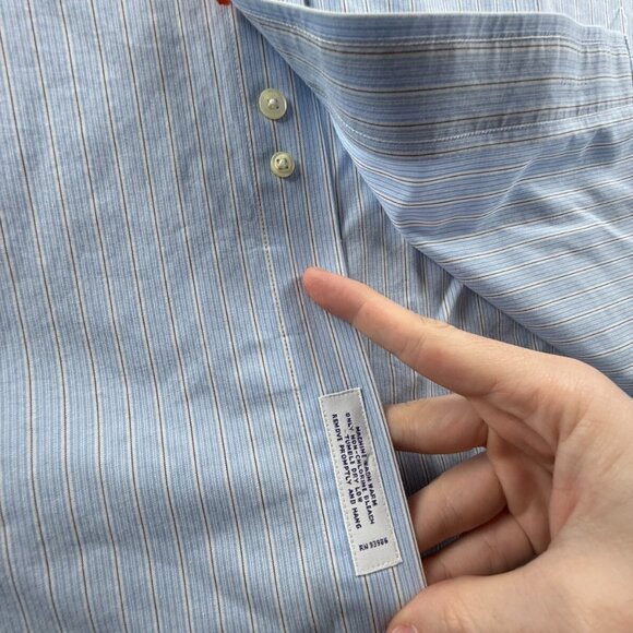 Brooks Brothers 16 34 Non-Iron Cotton Blue Classic Button-Down Striped Men Shirt - Picture 12 of 16